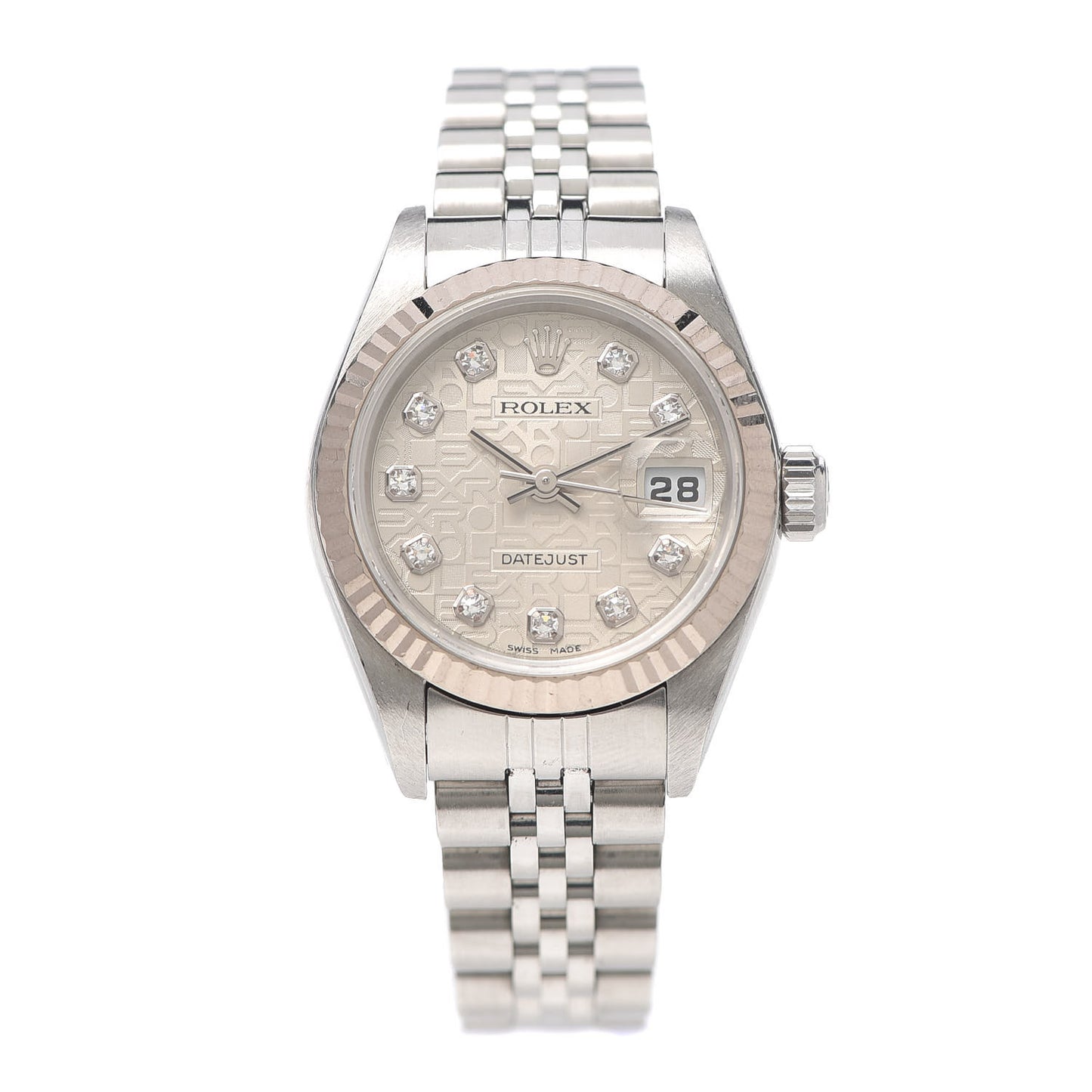 Stainless Steel 18K White Gold Diamond 26mm Oyster Perpetual Datejust Watch Silver Jubilee 79174