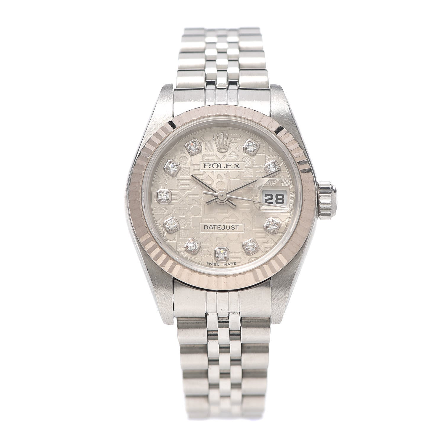 Rolex Stainless Steel 18K White Gold Diamond 26mm Oyster Perpetual Datejust Watch Silver Jubilee 79174 1 of 5