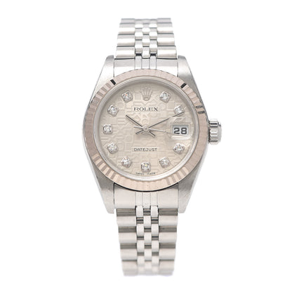 Rolex Stainless Steel 18K White Gold Diamond 26mm Oyster Perpetual Datejust Watch Silver Jubilee 79174 1 of 5
