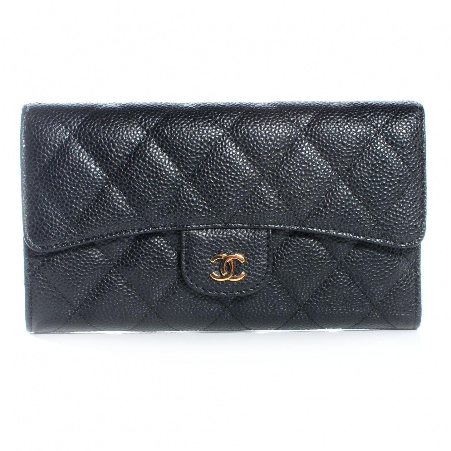 Caviar Quilted Long Flap Wallet Black