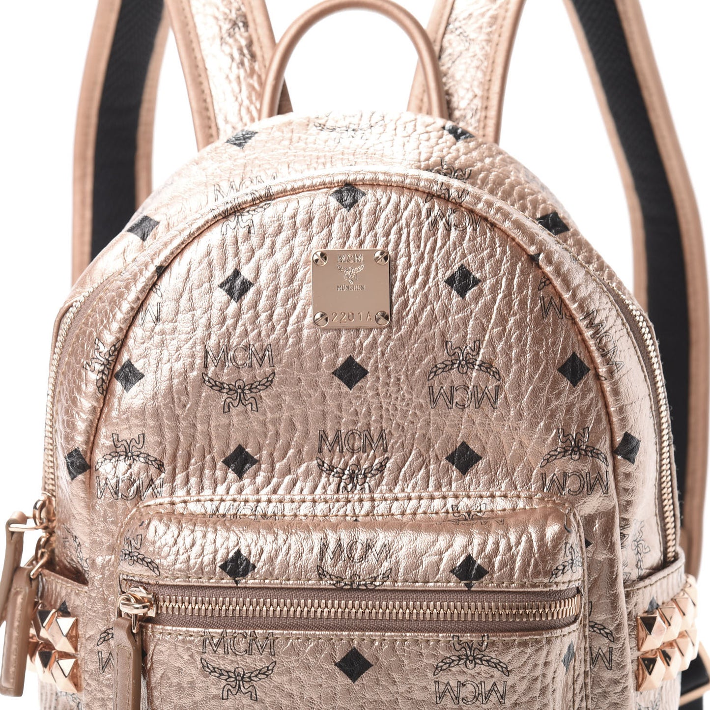 Metallic Visetos Side Stud Mini Stark Backpack Champagne Gold