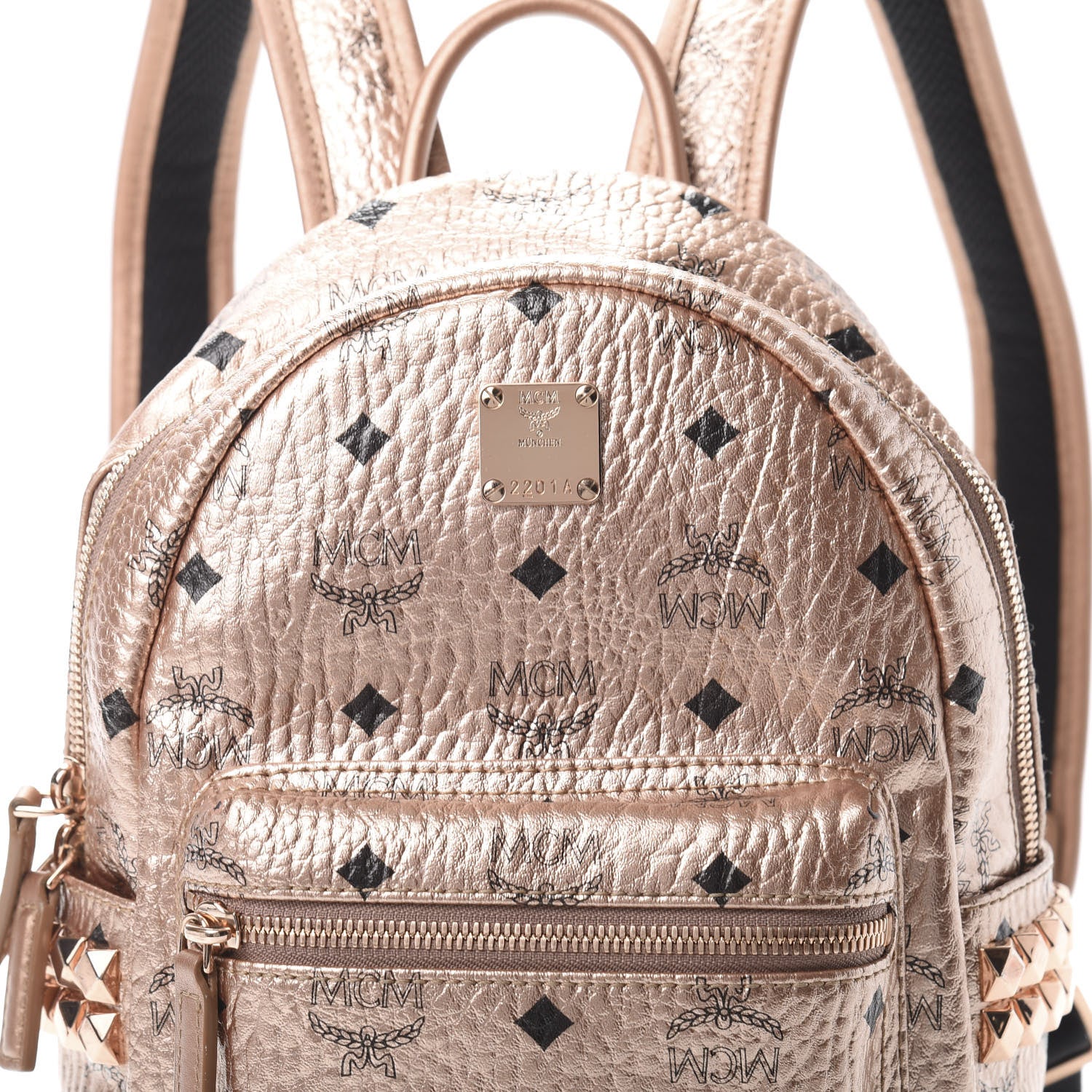 MCM Metallic Visetos Side Stud Mini Stark Backpack Champagne Gold 7 of 13