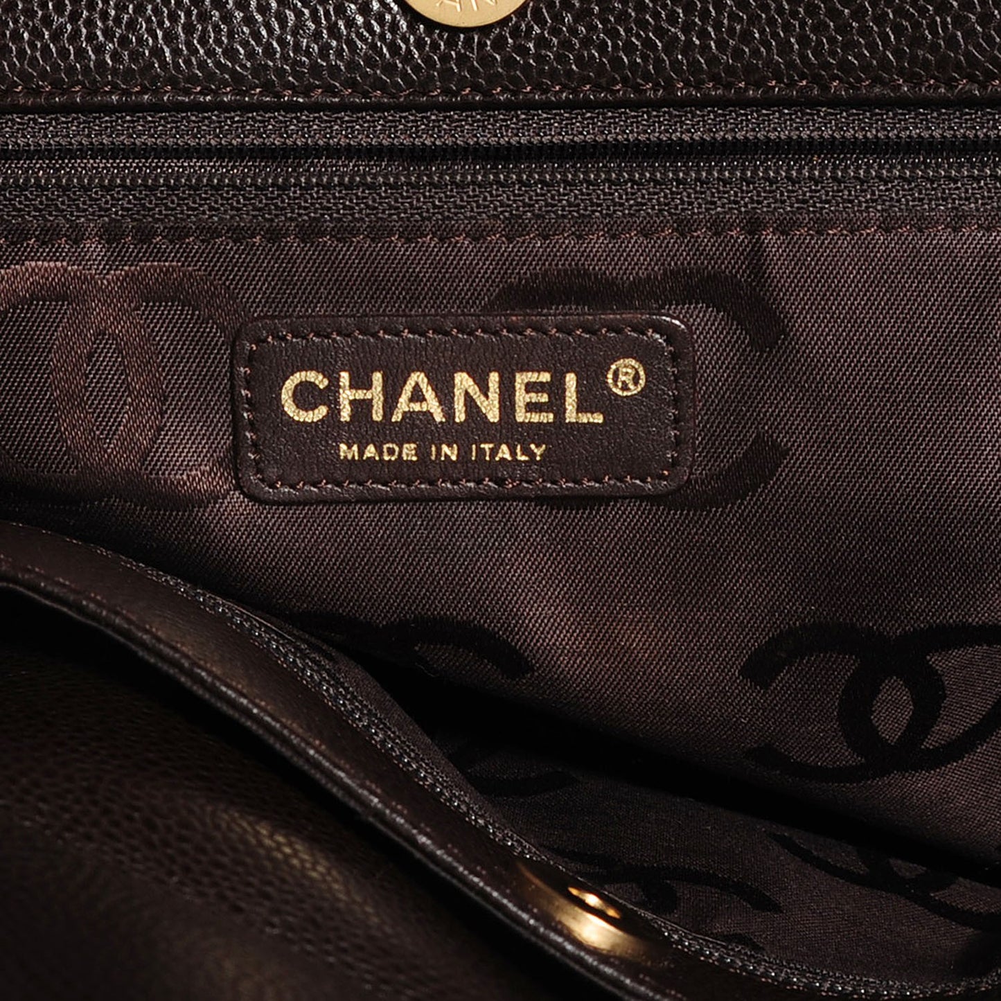 Caviar CC Stitched Large Tote Brown