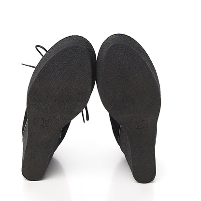 Louis Vuitton Suede Embossed Monogram Frosty Wedge Low Boots 38 Black 5 of 9