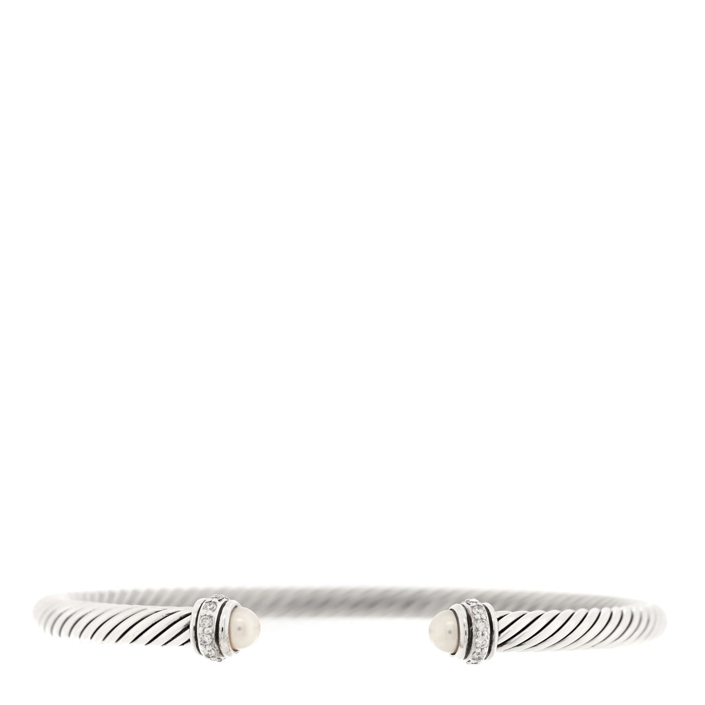 Sterling Silver Diamond Cultured Pearl 4mm Cable Classics Bracelet