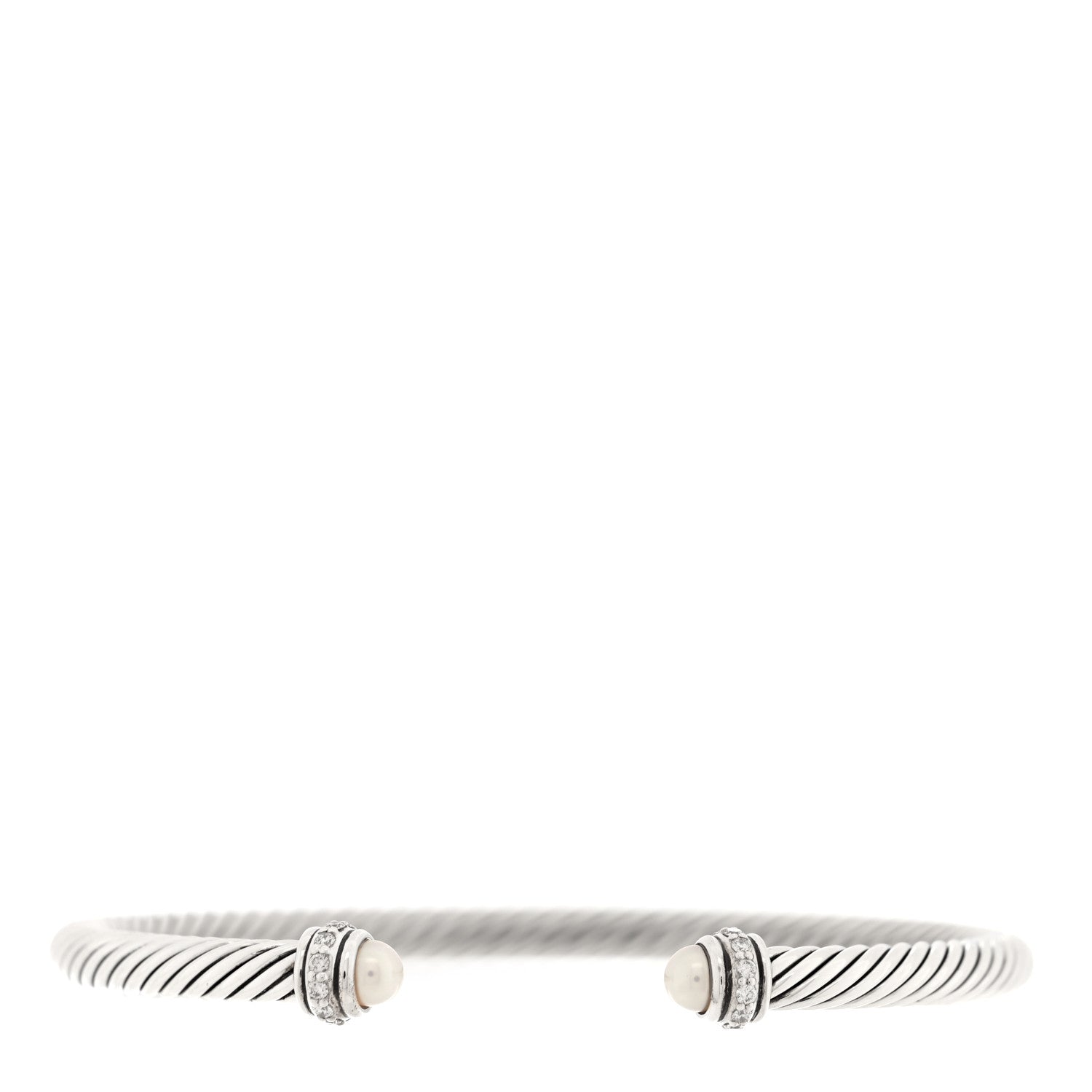 David Yurman Sterling Silver Diamond Cultured Pearl 4mm Cable Classics Bracelet 1 of 4
