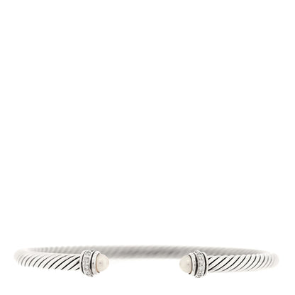 David Yurman Sterling Silver Diamond Cultured Pearl 4mm Cable Classics Bracelet 1 of 4
