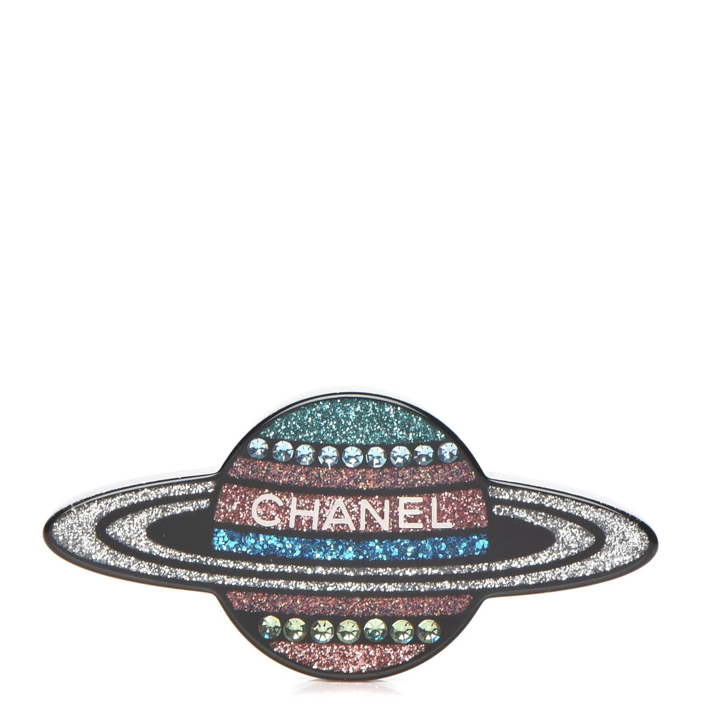 Glittered Resin Strass Planet Brooch Silver Blue Pink