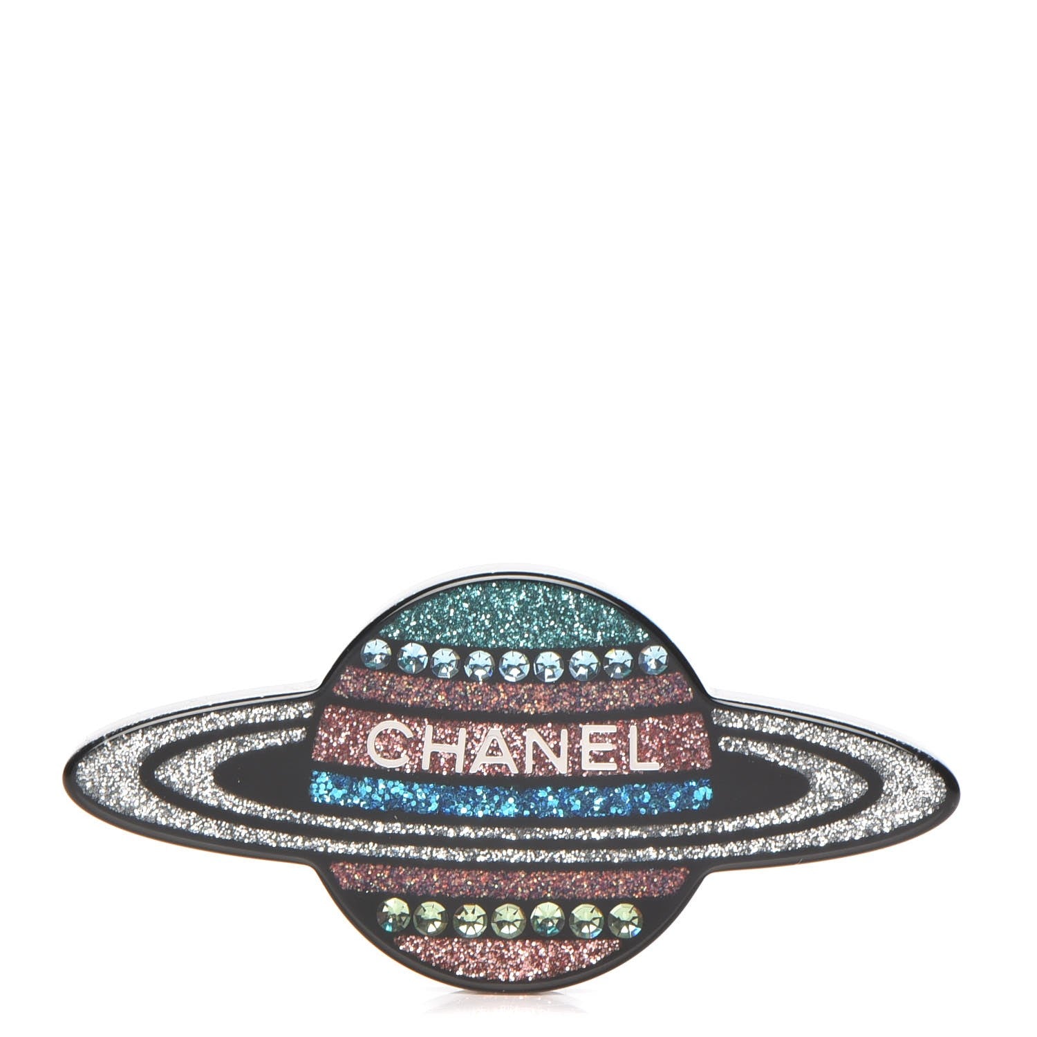 Chanel Glittered Resin Strass Planet Brooch Silver Blue Pink 1 of 5