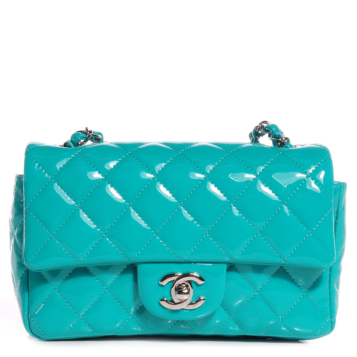 Patent Quilted Mini Flap Green