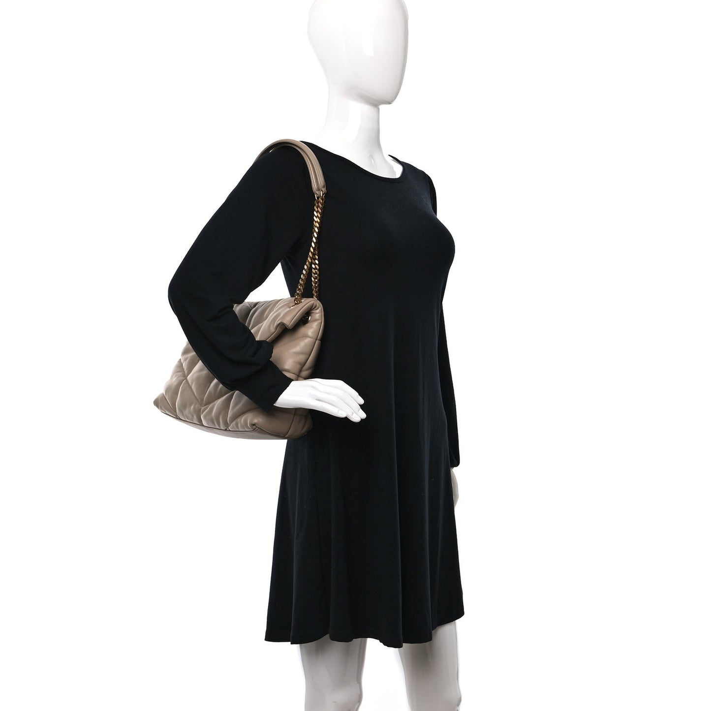 Lambskin Quilted Medium Loulou Puffer Monogram Chain Satchel Dark Beige