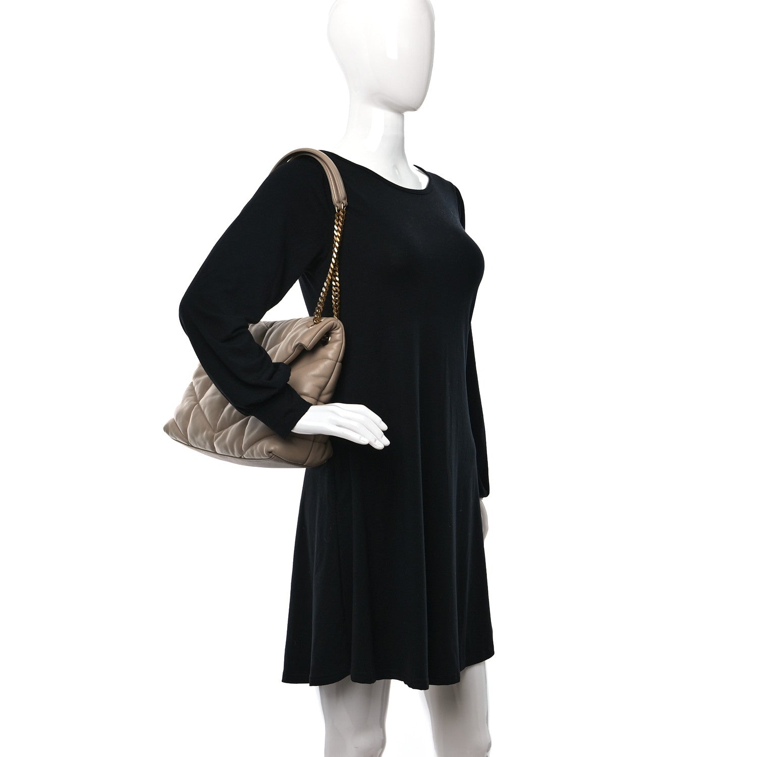 Saint Laurent Lambskin Quilted Medium Loulou Puffer Monogram Chain Satchel Dark Beige 2 of 11