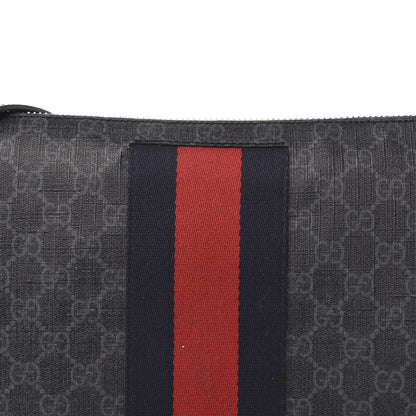 Gucci Soft GG Supreme Monogram Appia Calfskin Web East West Messenger Bag Black Grey 9 of 9