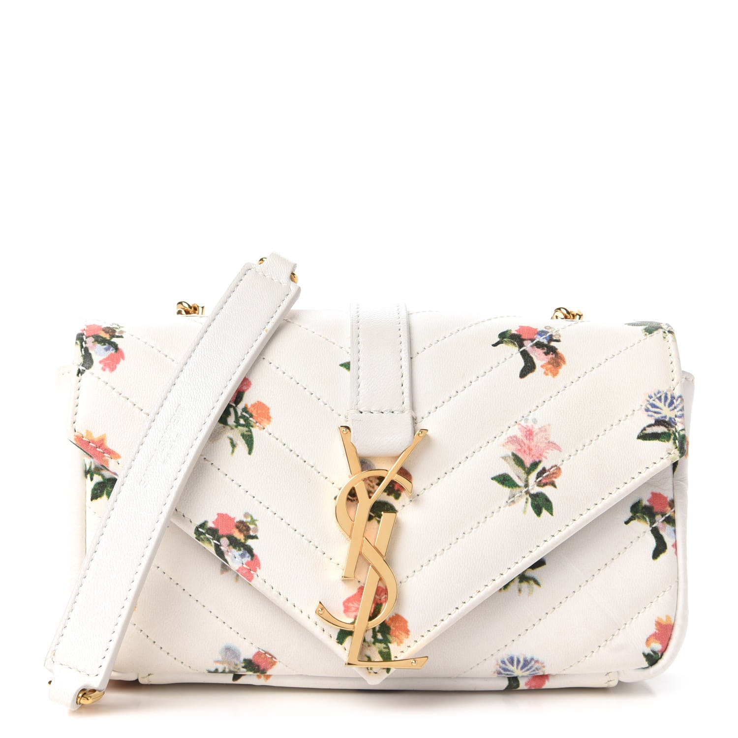 Saint Laurent Calfskin Prairie Flower Printed Matelasse Monogram Baby Chain Bag White 1 of 9