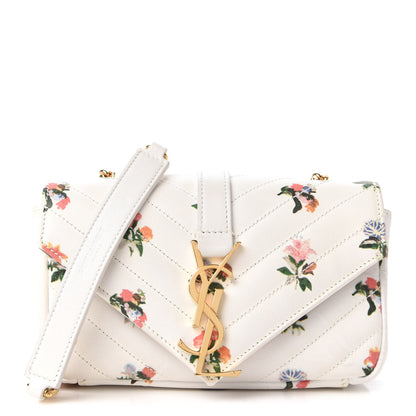 Saint Laurent Calfskin Prairie Flower Printed Matelasse Monogram Baby Chain Bag White 1 of 9