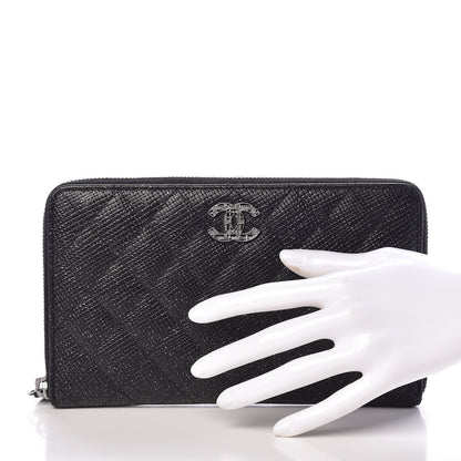 Chanel Glittered Calfskin Quilted Large Gusset Zip Wallet Black 2 of 8