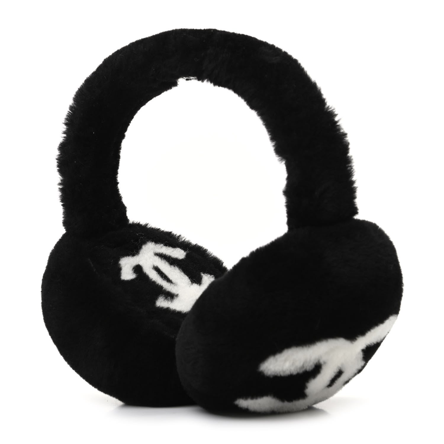 Chanel Shearling CC Ear Muffs Black White 1 of 8