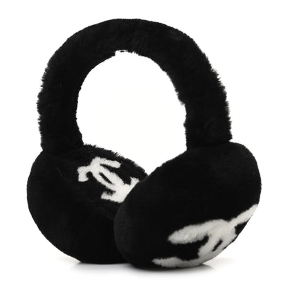 Chanel Shearling CC Ear Muffs Black White 1 of 8