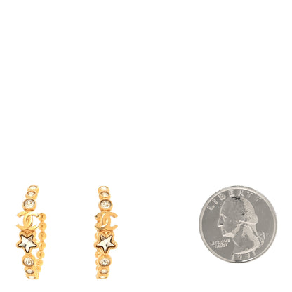 Chanel Metal Strass Crystal Star CC Hoop Earrings Gold 2 of 5