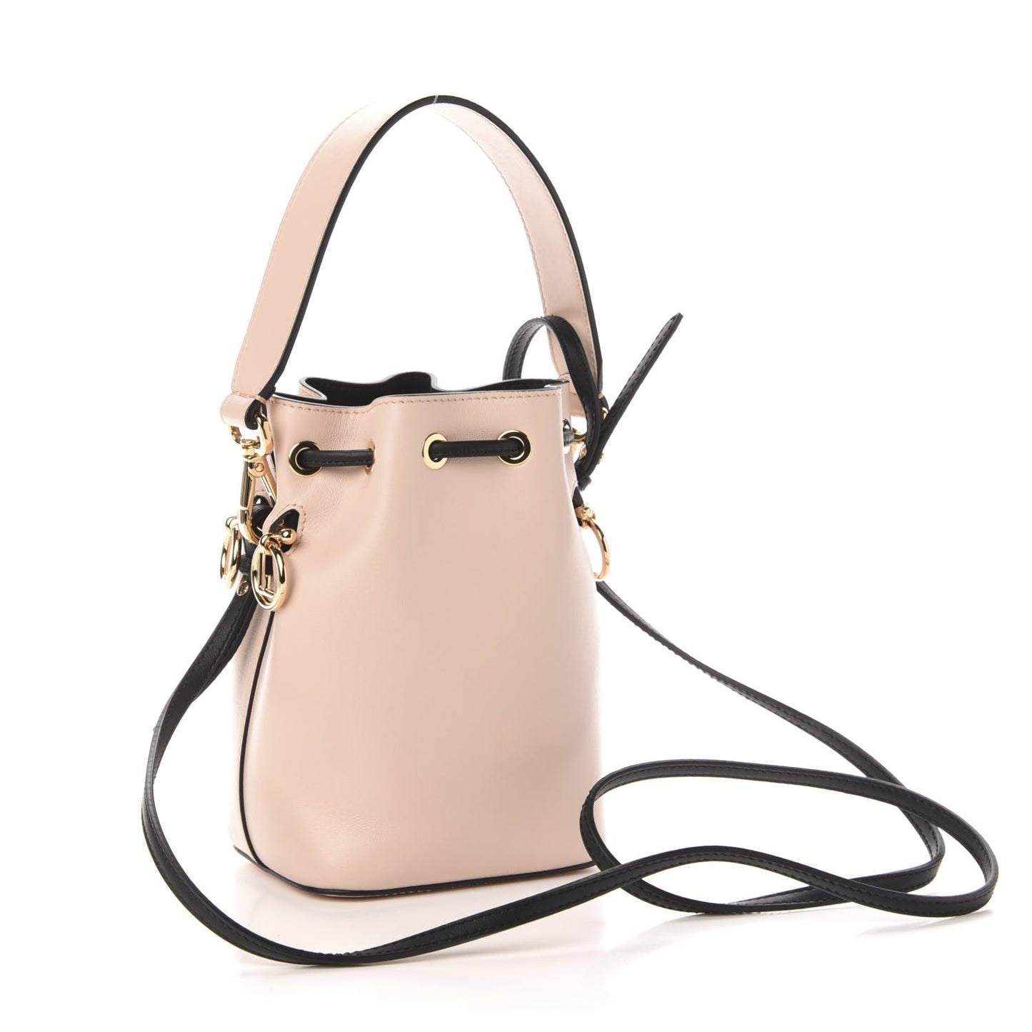 Vitello Fluffy Grace F is Fendi Logo Embossed Mini Mon Tresor Bucket Bag Rosa Quarzo Black
