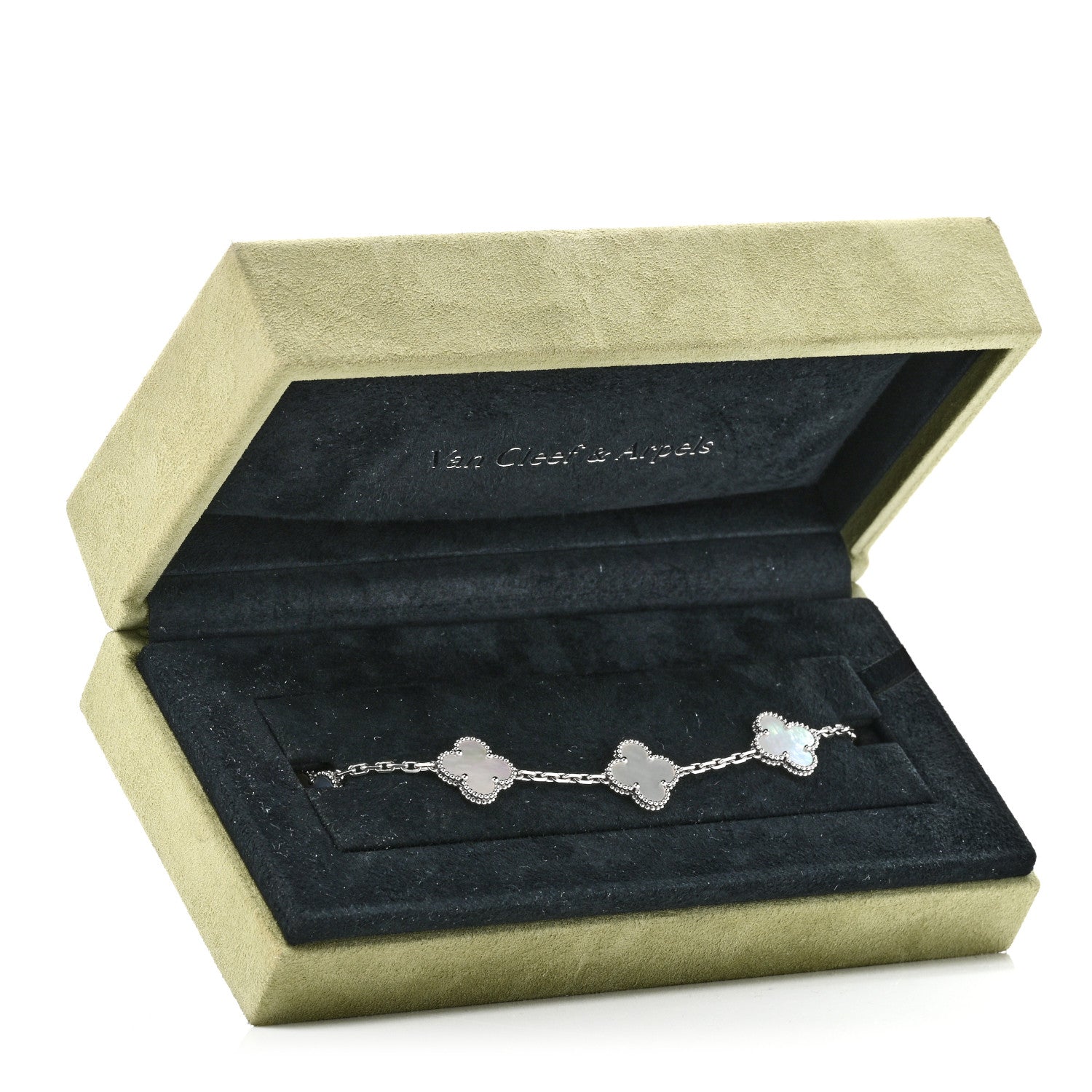 Van Cleef & Arpels 18K White Gold Mother of Pearl 5 Motifs Vintage Alhambra Bracelet 6 of 6