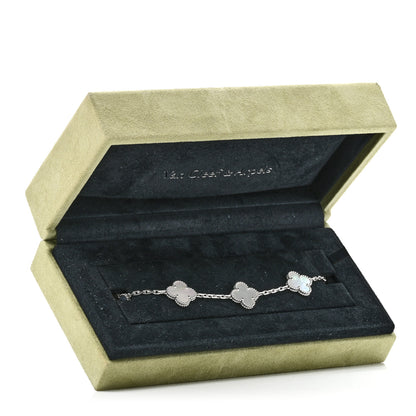 Van Cleef & Arpels 18K White Gold Mother of Pearl 5 Motifs Vintage Alhambra Bracelet 6 of 6