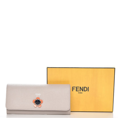 Fendi Vitello Elite Flowerland Continental Wallet Grigio Polvere 11 of 11
