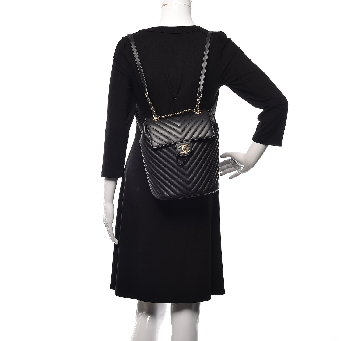 Calfskin Chevron Quilted Small Urban Spirit Backpack Black