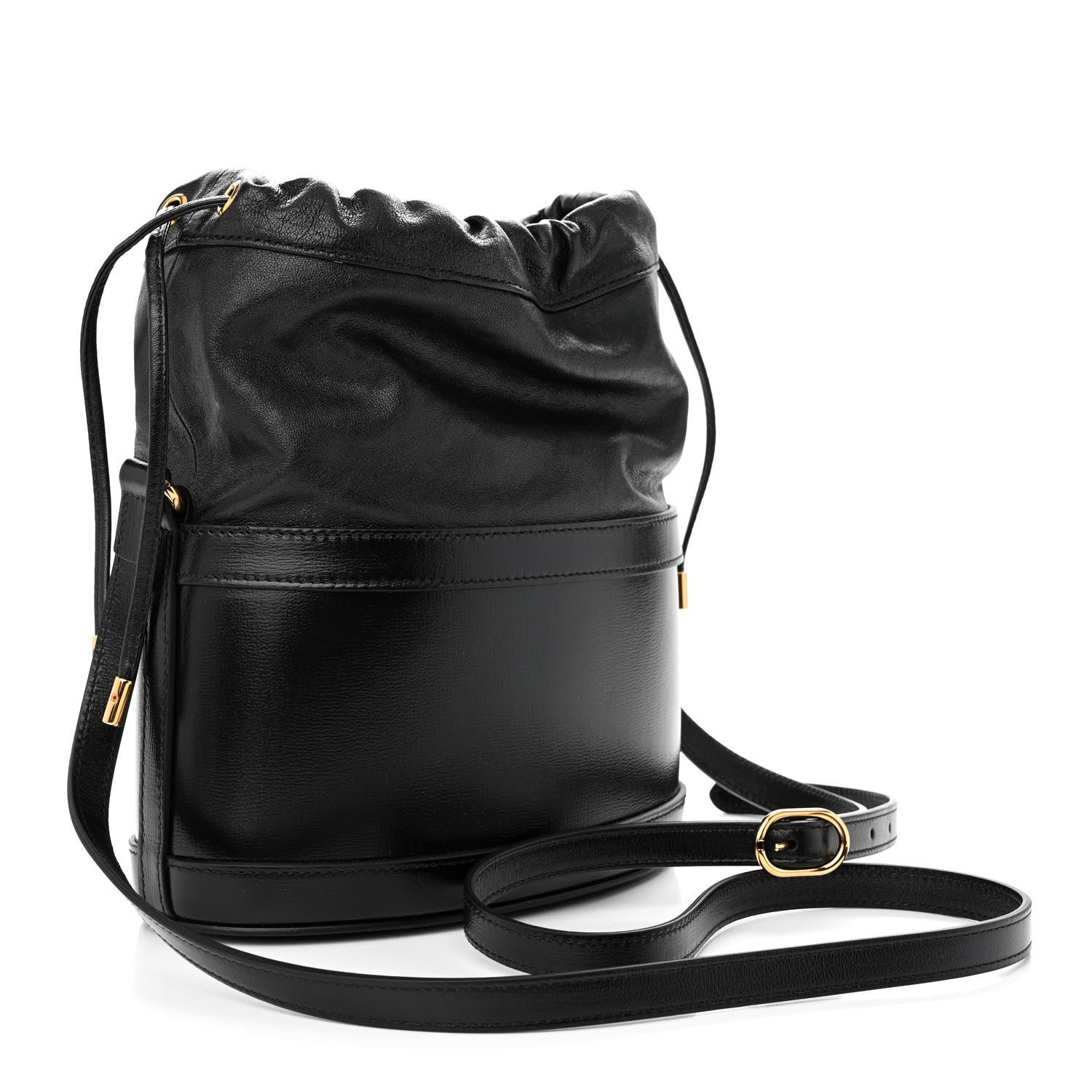 Gucci Azalea Sakai Calfskin Horsebit 1955 Drawstring Bucket Bag Black 3 of 11