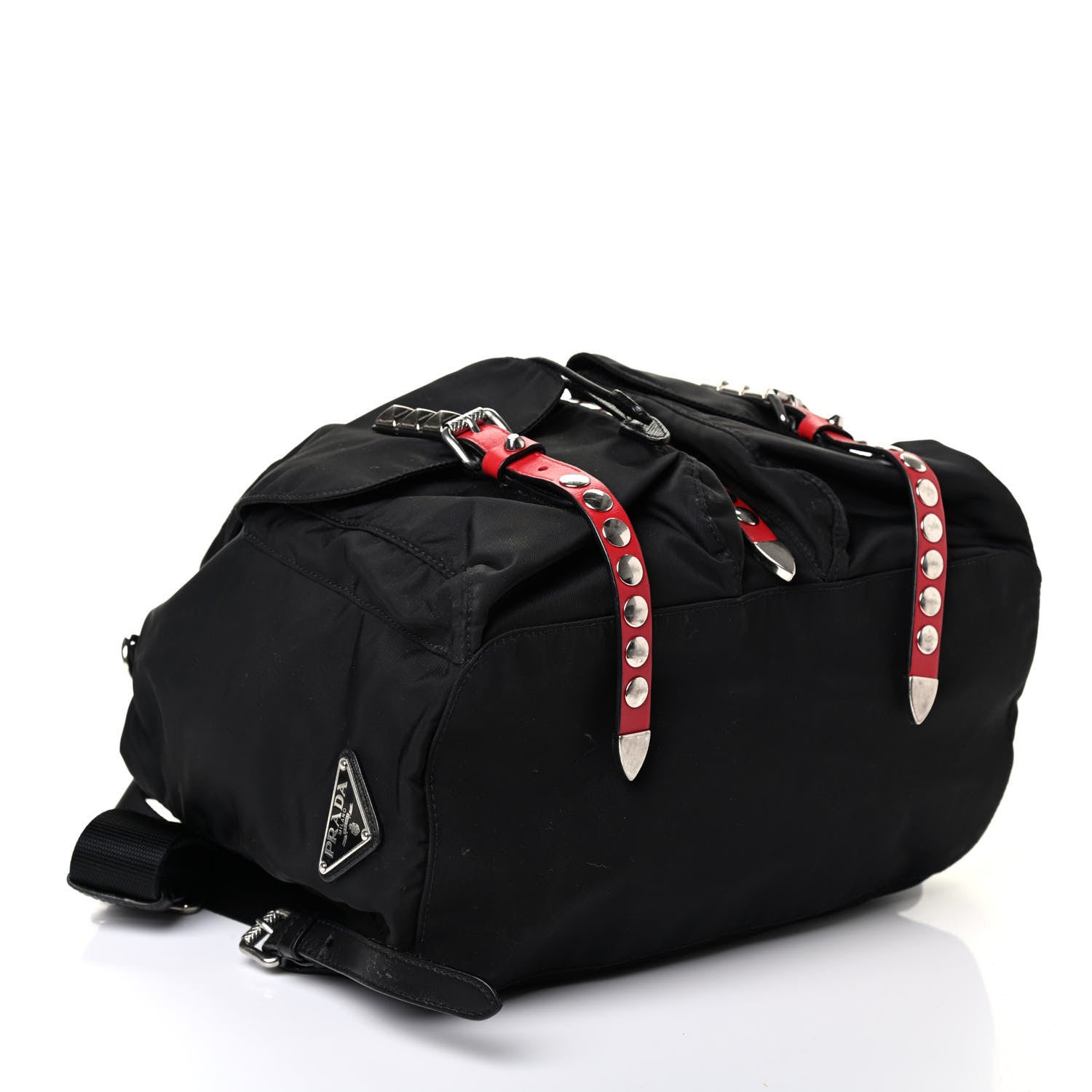Prada Nylon New Vela Studded Backpack Black Fuoco 3 of 4
