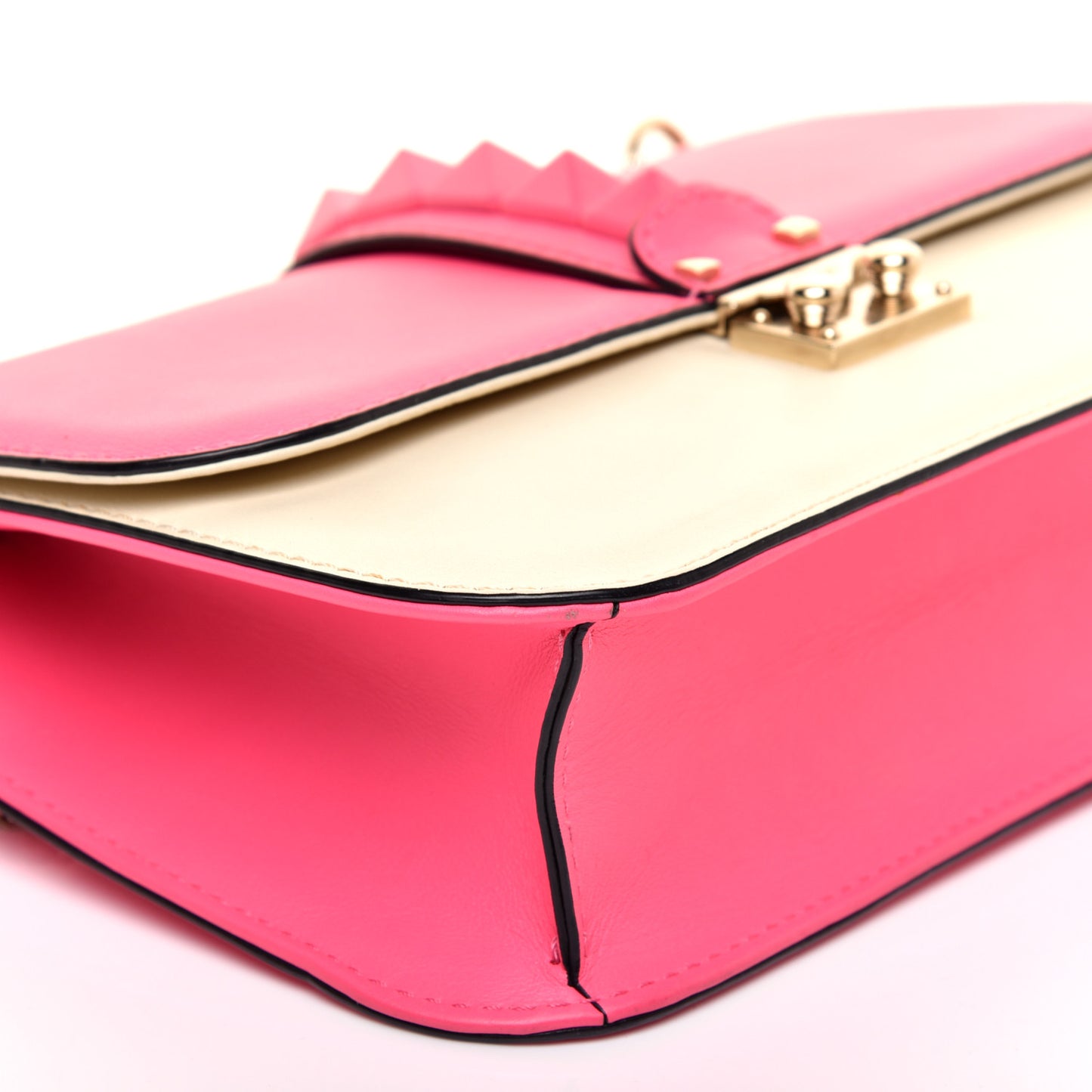 Vitello Medium Glam Lock Rockstud Flap Fuxia Fluo Light Ivory