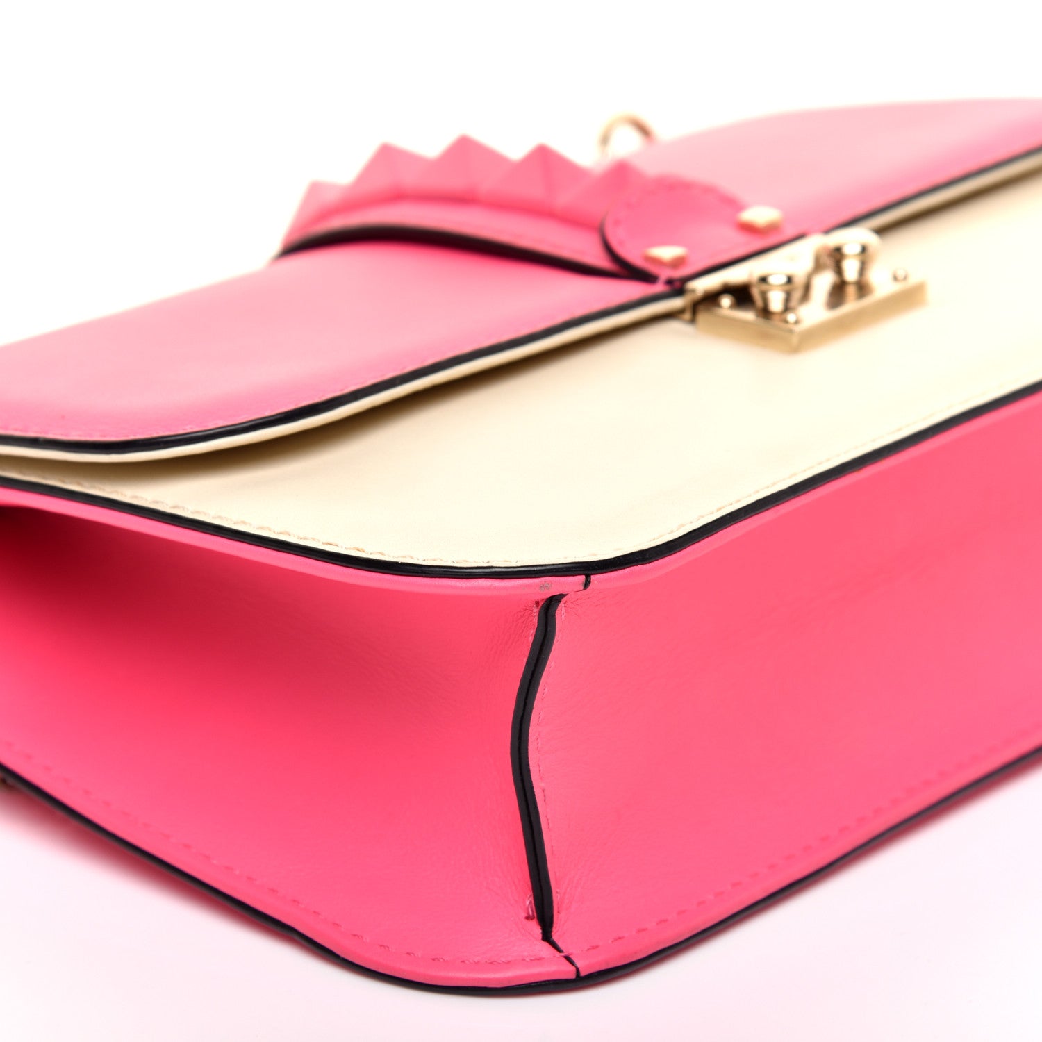 Valentino Garavani Vitello Medium Glam Lock Rockstud Flap Fuxia Fluo Light Ivory 6 of 9