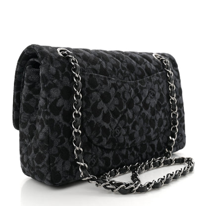 Chanel Printed Denim Quilted Flower Medium Double Flap Black 3 of 11