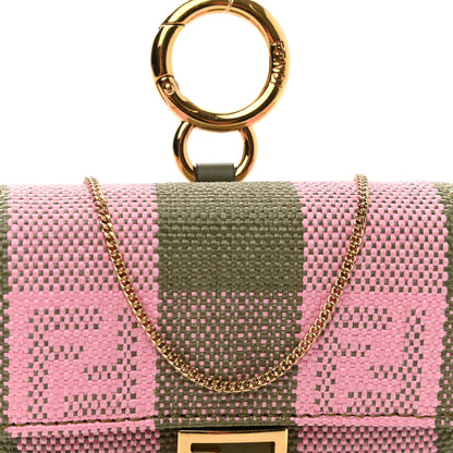 Fendi Raffia Pequin Gingham Woven Nano Baguette Charm Verde Militare Rosa 7 of 9