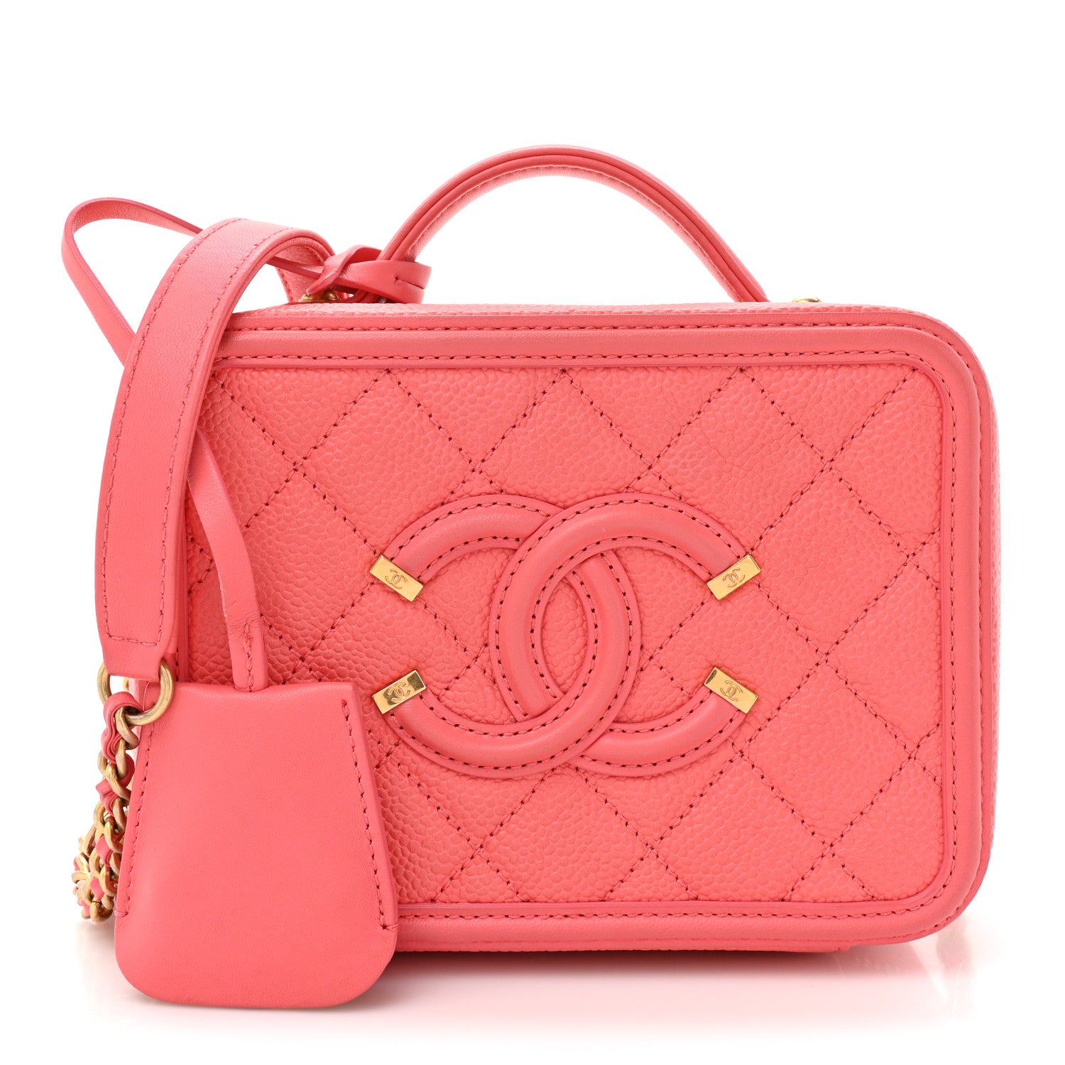 Chanel Caviar Quilted Small CC Filigree Vanity Case Coral 1 of 10