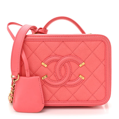 Chanel Caviar Quilted Small CC Filigree Vanity Case Coral 1 of 10