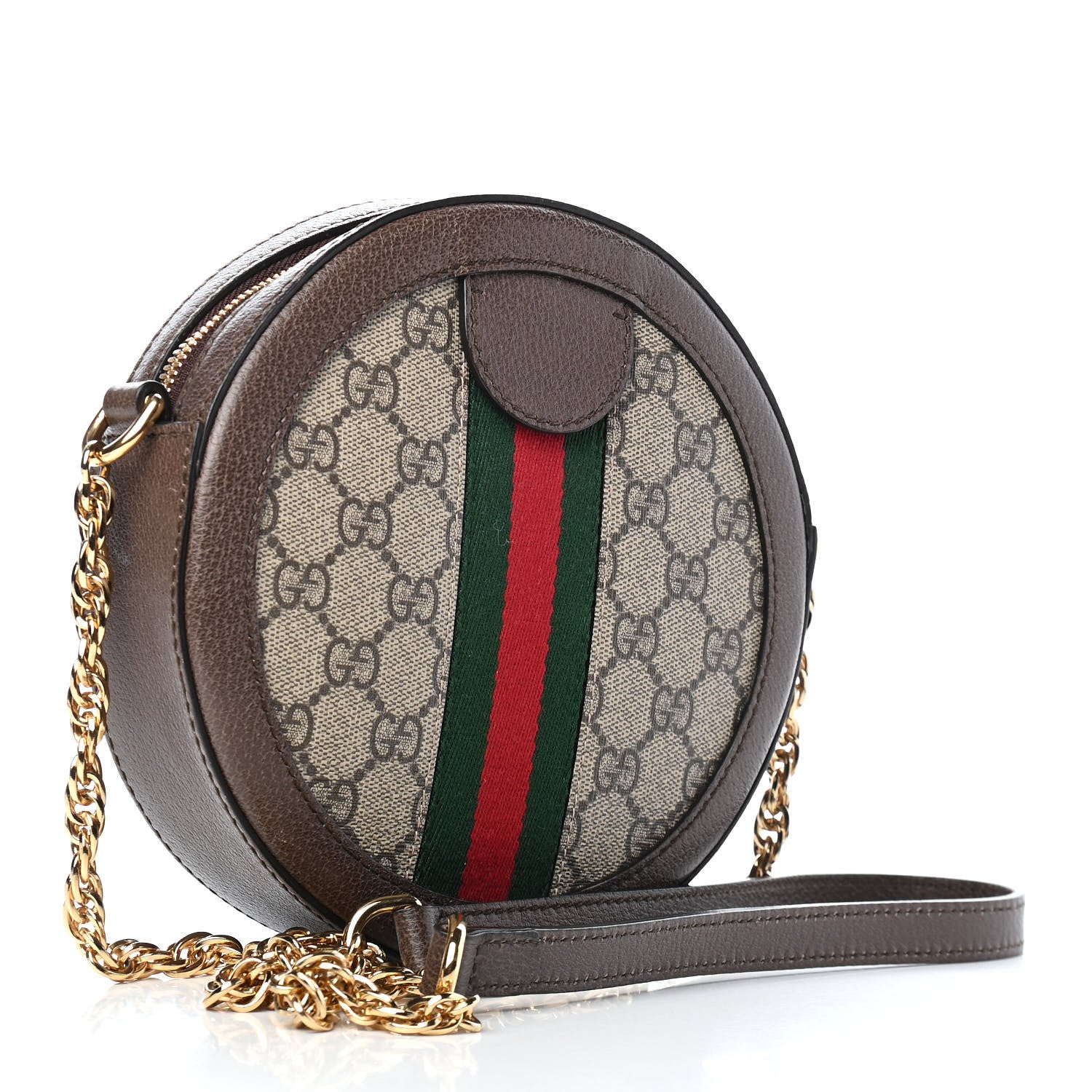 Gucci GG Supreme Monogram Web Mini Ophidia Round Shoulder Bag Brown 3 of 9
