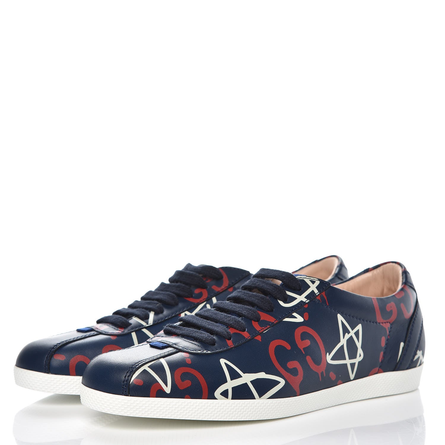 Gucci Calfskin GucciGhost Print Womens Low Top Sneakers 36 Blue Agata Hibiscus Red 3 of 10