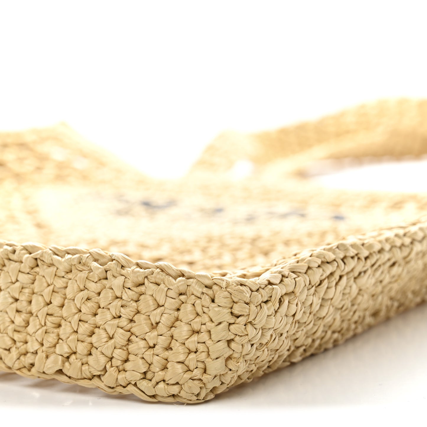 Yarn Raffia Effect Crochet Logo Embroidered Tote Bag Naturale