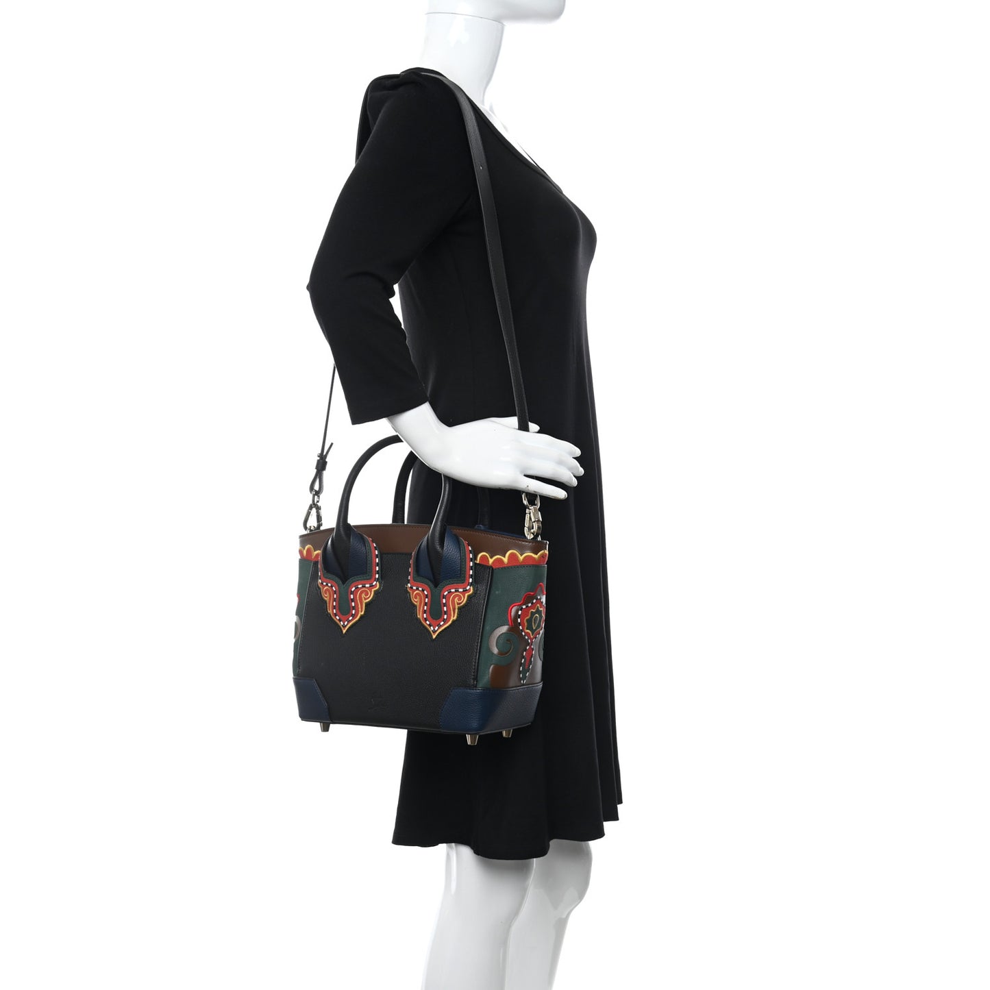 Grained Calfskin Embroidered Small Eloise Tote Black Multicolor