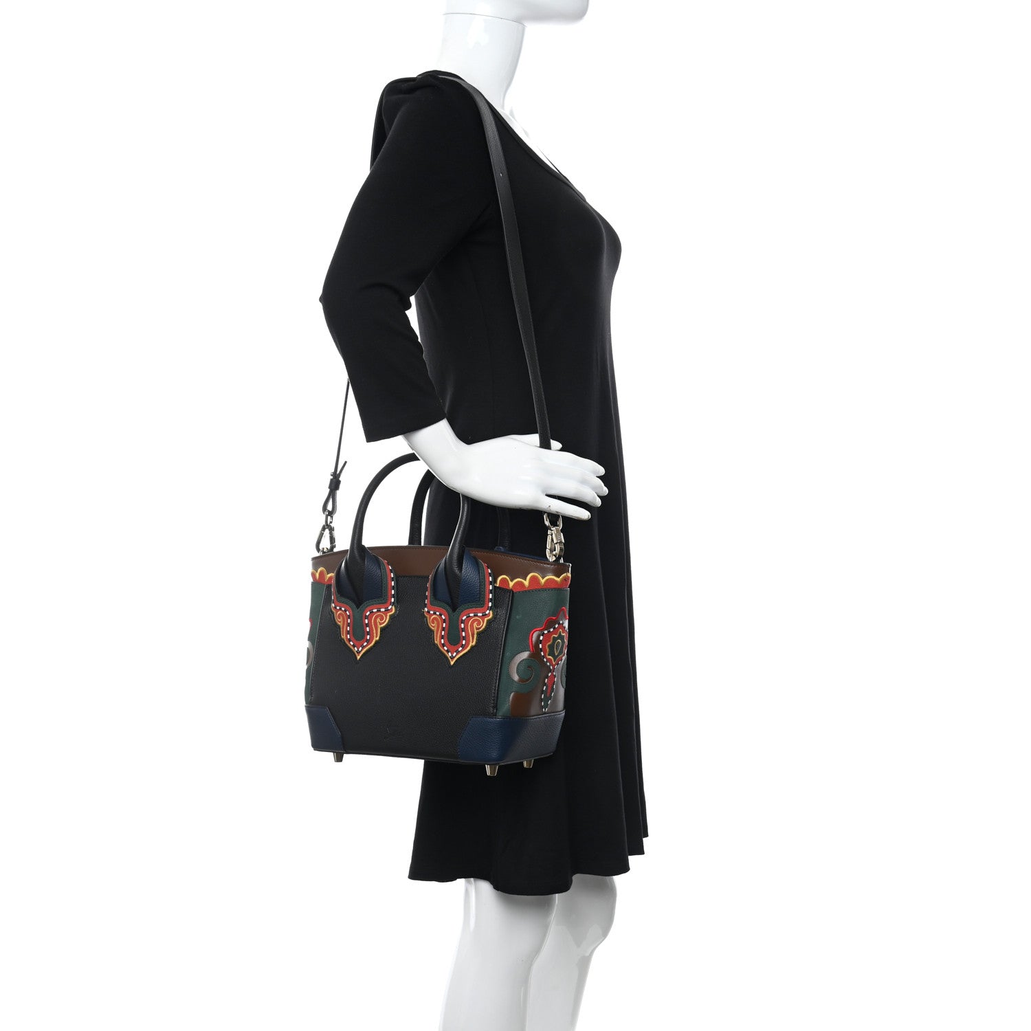 Christian Louboutin Grained Calfskin Embroidered Small Eloise Tote Black Multicolor 2 of 16