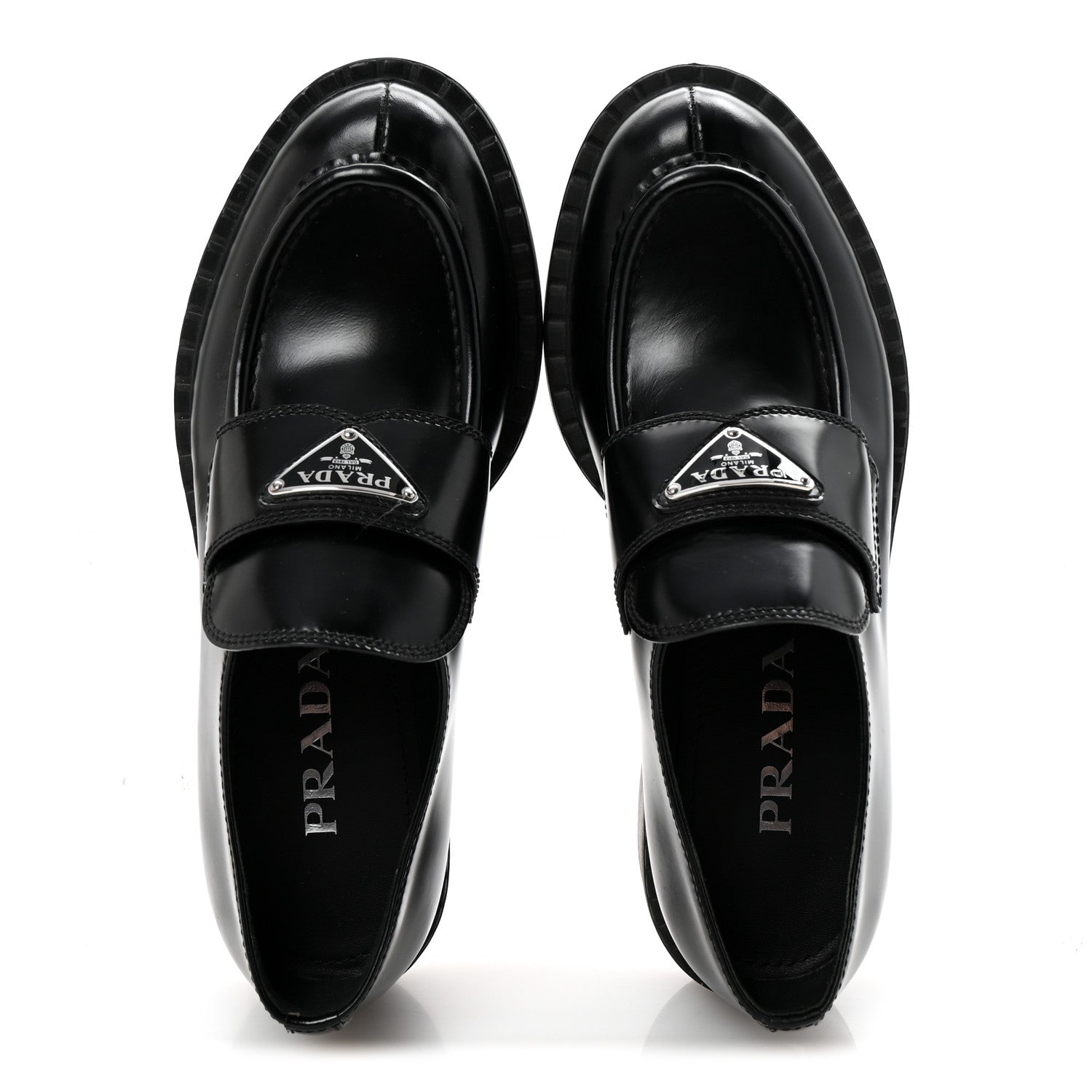 Prada Spazzolato Metal Triangle Logo 50mm Loafers 36.5 Black 2 of 10