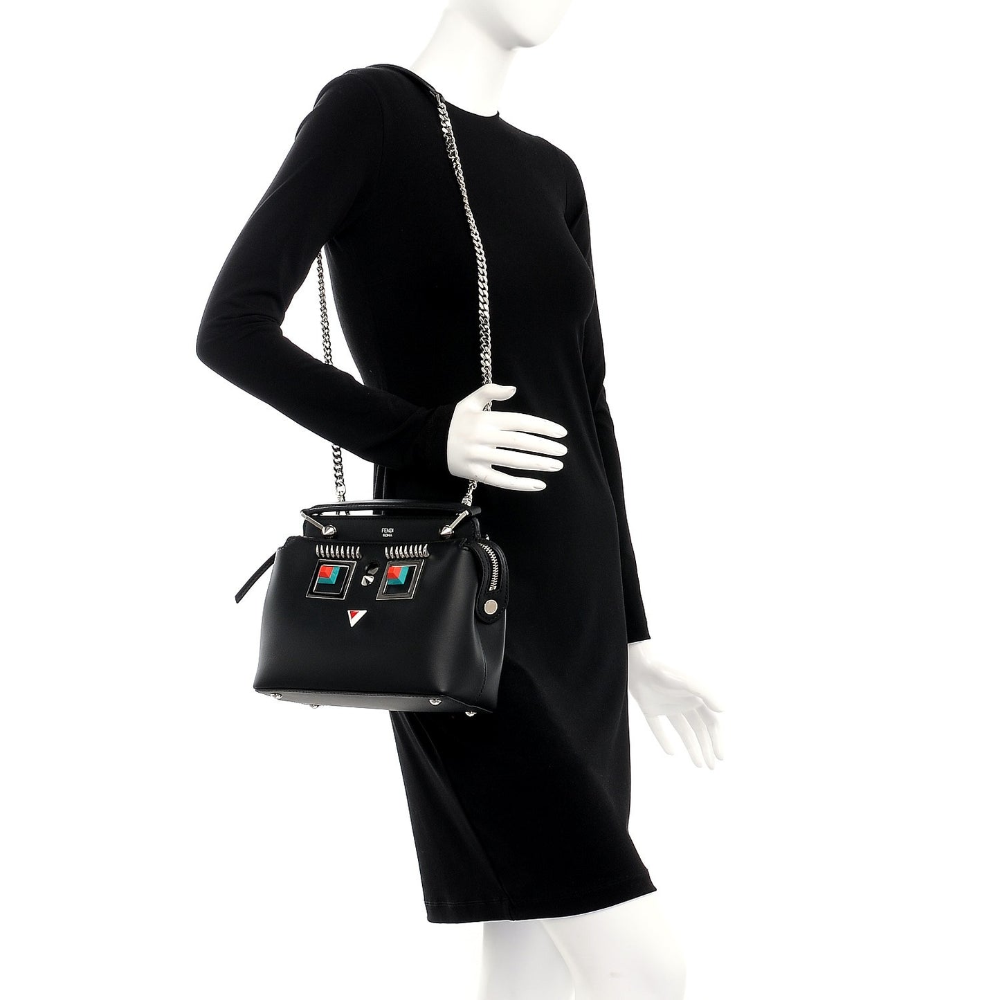 Vitello Baltico Hypnoteyes Studded Small Dotcom Click Chain Satchel Black
