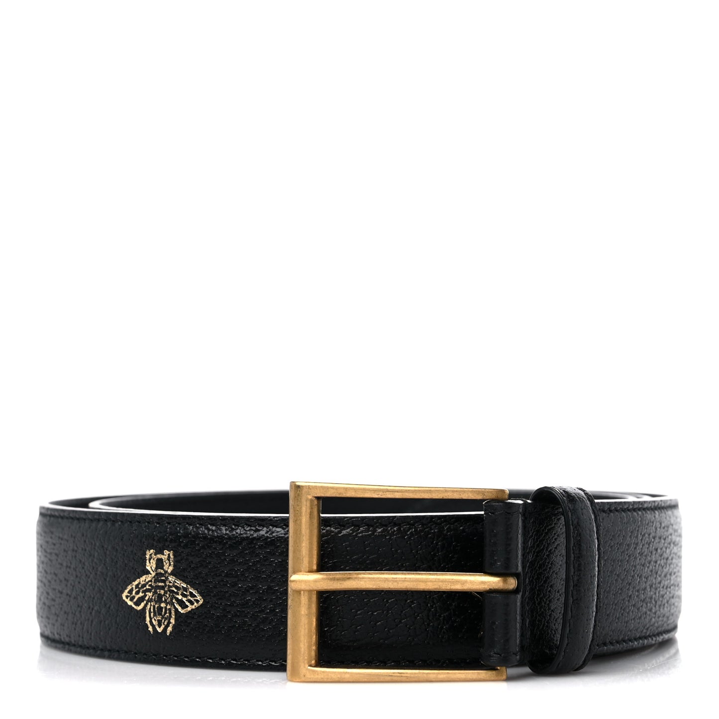 Textured Dollar Calfskin Bees And Stars Print Mens 35mm Belt 105 42 Black Gold