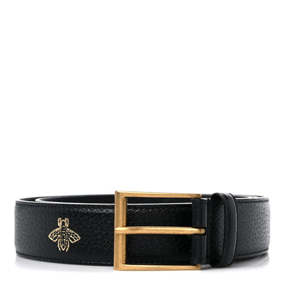 Gucci Textured Dollar Calfskin Bees And Stars Print Mens 35mm Belt 105 42 Black Gold 1 of 4