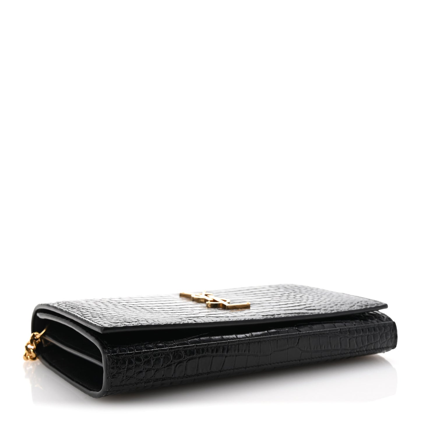 Calfskin Crocodile Embossed Cassandre Wallet On Chain WOC Black