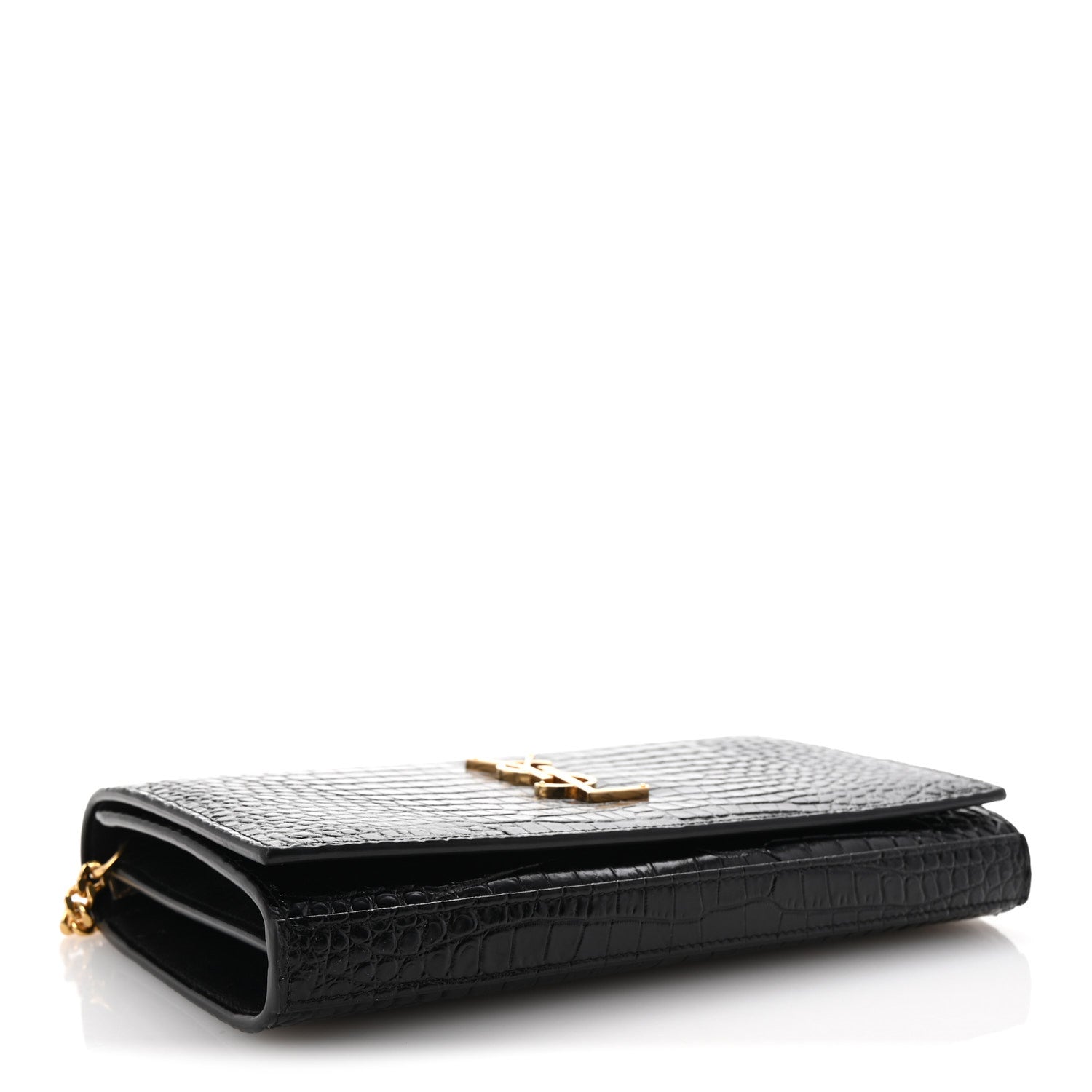 Saint Laurent Calfskin Crocodile Embossed Cassandre Wallet On Chain WOC Black 4 of 10