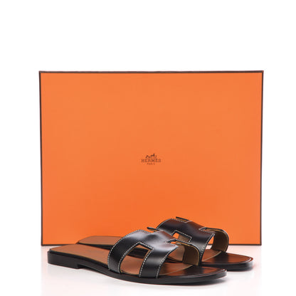 Hermes Box Calfskin Oran Sandals 36 Black 8 of 8