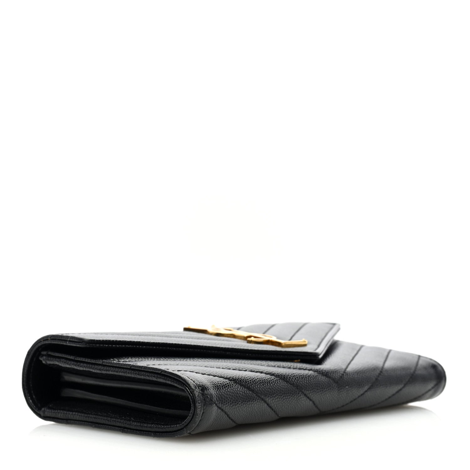Saint Laurent Grain De Poudre Matelasse Chevron Monogram Flap Wallet Black 4 of 9