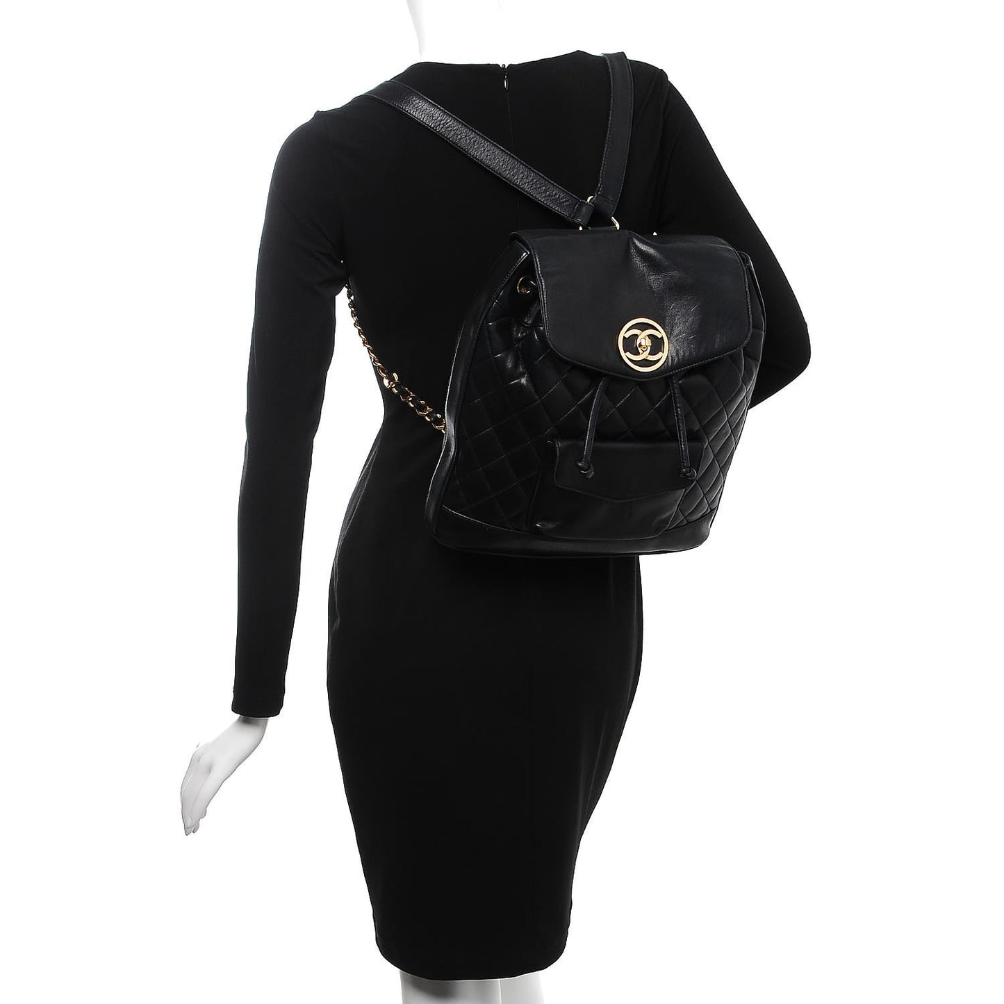 Lambskin Quilted Drawstring Backpack Black